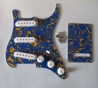 KAISH ST Pickguard Kit Blue Shell w/ White Pickup Covers,Knobs,Switch Tip