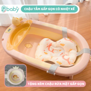 Chậu tắm kèm phao cá heo gấp gọn có nhiệt kế 9BABY màu hồng cam