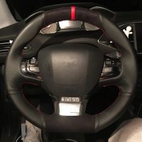 DIY Hand-stitched Soft Black Suede Genuine Leather Car Steering Wheel Cover For Peugeot 308 2014 2015 2016 2017