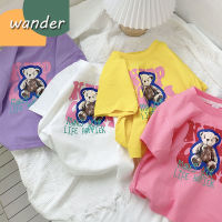 WANDER เสื้อเด็กหญิง เสื้อแขนยาวโสด  การออกแบบตัวอักษรเกาหลี เสื้อยืดแขนสั้นผ้าฝ้ายบริสุทธิ์สำหรับเด็กผู้หญิง2391