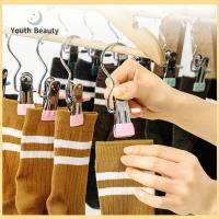 YOUTH BEAUTY 5pcs พร้อมตะขอเกี่ยว คลิปหนีบผ้าแห้ง ป้องกันการลื่น เหล็กไร้สนิม ที่แขวนคลิป แบบพกพาได้ ไร้รอย ที่แขวนเสื้อผ้า บ้านในบ้าน