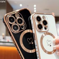 For iPhone 14 Pro Max Luxury Magsafe Magnetic Cute Plating Frame Phone Case For iPhone 11 12 13 14 Plus Lens Protective Cover