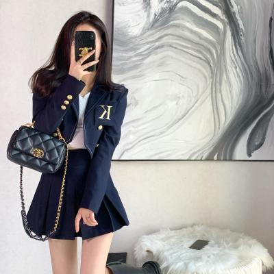 Womens Preppy Fashion Coat Skirt Two Piece Pleated Skirt Blazer Suit Ladies Outfits
