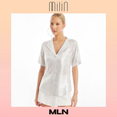 [MILIN] Collared V neckline short sleeve shirt เสื้อเชิ้ตคอปกแขนสั้น / Sensuous Top