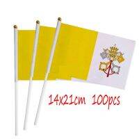 ZXZ Vatican hand Flag 100pcs 14*21cm Polyester Double Side Printing Vatican VA Hand waving Flag with plastic flagpole