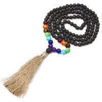 6mm Natural Volcanic Stone 8mm Chakra Beaded for Gathering Anniversary Prayer Buddha Head Tassel Pendant Men and Women Necklace