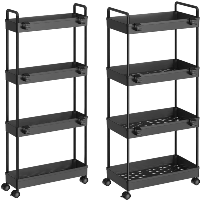 2 Pack 4 Tier Slim Storage Cart, Bathroom Organizer ห้องซักรีด Organization Mobile Shelving Unit Slide Out Rolling Rack With