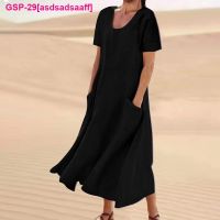 Asdsadsaaff Vestido Solto Casual Sólido Feminino Tamanho Grande Saia Longa Elegante Roupas Femininas Extragrandes Pulver Vintage Verão 2023