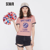 Semir เสื้อยืดแขนสั้นสำหรับผู้หญิงสไตล์สั้นพิมพ์ลายเก่าสีตัดกันเสื้อยืดย้อนยุคสำหรับฤดูร้อน2022สไตล์สตรีทใหม่