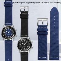 Nylon Leather bottom Watch strap For Longines Retro legendary diver L3.674.4 Classic Reprint Nylon WatchBand 22mm Blue Bracelet