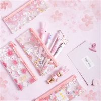 【CW】 Cherry Blossom Rabbit Pencil Bag Sequined Mesh File Folder Kawaii Stationery Organizer School Office Suppllies Kid Gift