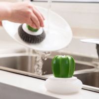 1 Pcs Cleaning Ball With Handle Kitchen Supplies Dishwashing Brush Home Steel Ball Brush Pot Wash Brush