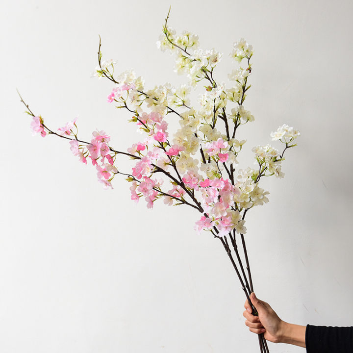 กิ่งก้านซากุระ4ง่ามจำลองกิ่งยาวดอกไม้ประดิษฐ์ผ้าไหมดอกไม้พลาสติกและซุ้มประตูจำลองการจำลอง-flowershuilinshen