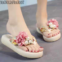 summer beach flip flops womens sandals Handmade flowers casual clip flat sandals slippers outside wearing womens shoes c587