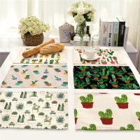 1Pcs Cactus Pattern Placemat Dining Table Mat Cotton Linen Drink Coaster Bowl Cup Mats Kitchen Pads 42*32Cm Home Decor MP0018