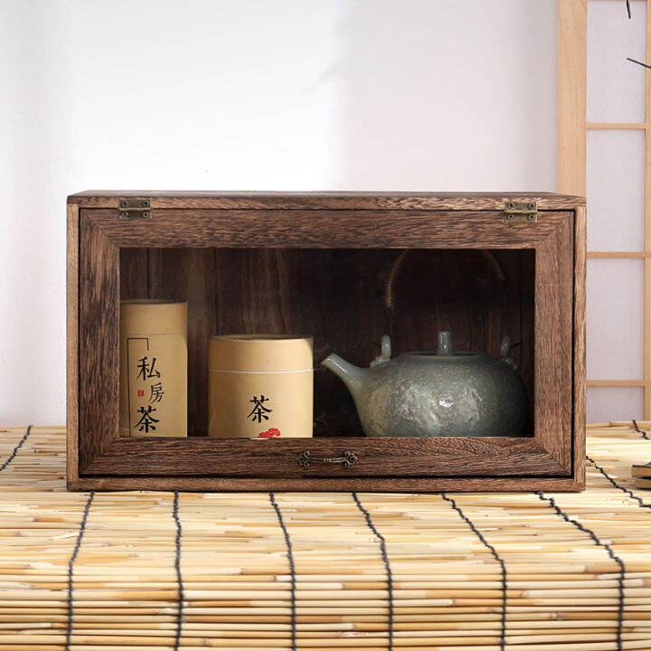 Solid wood tea shelf teapot display box cosmetics jewelry