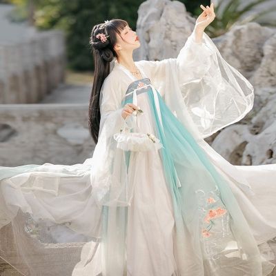 Kostum Hanfu Tradisional Tiongkok Wanita Gaun Dinasti Han Wanita Baru Pakaian Tari Rakyat