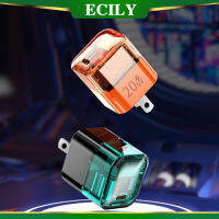 เครื่องชาร์จ PD อย่างรวดเร็ว ECILY TYPE-C อะแดปเตอร์แปลงไฟโปร่งใสเครื่องชาร์จติดผนัง20วัตต์ชาร์จสองพอร์ตสำหรับ I-phone14 13 12 11 Samsung ปลั๊ก Xiaomi เราระเบียบยุโรประเบียบข้อบังคับของสหราชอาณาจักร