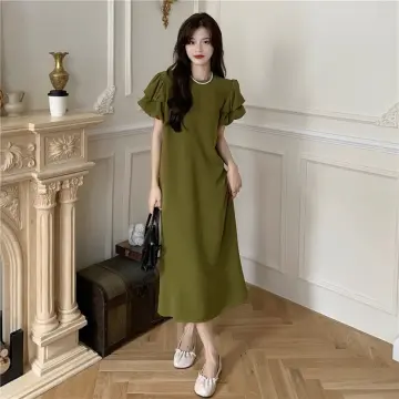 Women Puff Sleeve Dress White Spring Long Sleeve Square Collar Office Lady  Elegant Korean Fashion 2023 A-Line Fairy Robe d'été | Korean Dress Online