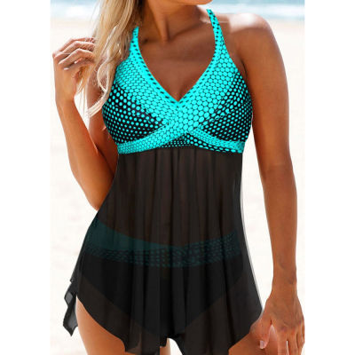 2022 New Swimwear Summer Women Tankini Sets Stripe Print Backless Halter Two Pieces Swimsuit Beachwear Swimdress Sets xnj
