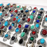 MIXMAX 20pcslot nature stone Tibetan Silver rings men vintage alloy couple anillo hombre jewelry rings women wholesale lots