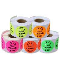 5 Color/Set Thank You Sealing Sticker Fluorescence Smile Label Phone Decorative Stickers DIY Gift Package Labels Diameter 3.5cm Stickers Labels