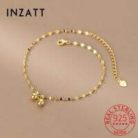 INZATT สร้อยข้อเท้าสายโซ่กระดิ่ง18K ประดับ925เงินสเตอร์ลิงแท้สำหรับเครื่องประดับอย่างดีน่ารักของผู้หญิงแฟชั่นอุปกรณ์ตกแต่งที่เรียบง่ายในฤดูร้อน