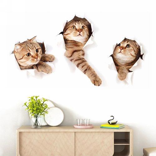 สติ๊กเกอร์ติดผนังไวนิลน่ารัก3d-ลูกแมวแมวห้องนอนตู้เย็นรูปลอกหน้าแรกภาพจิตรกรรมฝาผนังศิลปะตกแต่ง