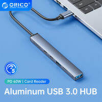 ORICO อลูมิเนียม Type C USB 3.0 HUB 4พอร์ต Multi Splitter PD60W TF SD Reader OTG สำหรับ HUAWE PC อุปกรณ์เสริมคอมพิวเตอร์