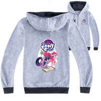 Rainbow Ponys Hooded Zipper เสื้อกันหนาวเสื้อผ้าเด็กแขนยาวฤดูใบไม้ผลิและฤดูใบไม้ร่วงสีดำ/ สีเทา3-16ปีแจ็คเก็ตสำหรับชาย15ปีหญิงผ้าฝ้าย + โพลีเอสเตอร์ Boy S