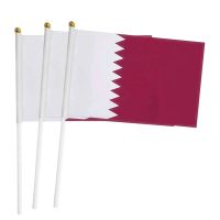 100Pcs Qatar Hand Flag 14X21cm Polyester Double Side Printing QA Qatar Hand Waving Flag with Flagpole