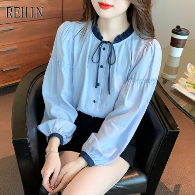 REHIN ผู้หญิงฤดูใบไม้ร่วงใหม่ภาษาฝรั่งเศสคำ Vintage เสื้อแขนยาว Chic Ruffle Collar Lace Elegant เสื้อ