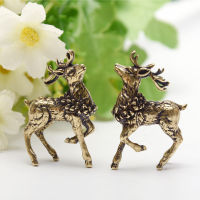 1pair Art Home Decor Statue Anti Rust Desktop Ornament Solid Freestanding Antique Craft Collection Mini Brass Deer Figurine