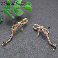 New Style Paved CZ Beads Bow Tie Shape Earring Hooks Fit Half-hole Screw Beads Jewelry Findings 20pc Per Lot