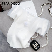 PEAR DODO เสื้อยืดแขนสั้นไหล่ปิดเกาหลีสำหรับผู้หญิง