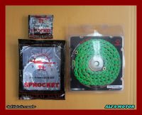 HONDA GROM125 MSX125 FRONT (14T) &amp; REAR (32T) SPROCKET &amp; CHAIN (420N) (120L) "GREEN" SET #สเตอร์หน้า14ฟัน สเตอร์หลัง32ฟัน โซ่สีเขียว