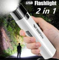 2 In 1 USB Flashlight 1200MAh Mobile Phone Rechargeable Strong Light Torch Search Camping Hiking Fishing Emergency Lighting