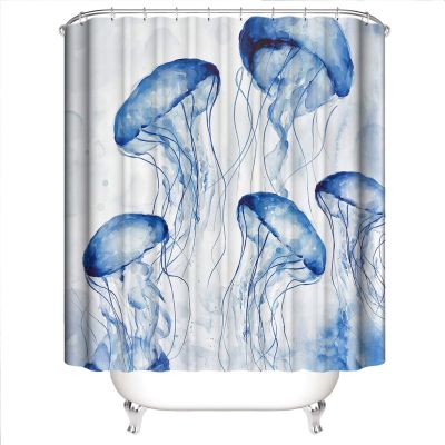 【CW】♦  Jellyfish Shower Curtain Fabric for Watercolor with Hooks