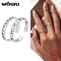 {BUSA Fashion Accessories} WOSTU 925แหวนเงินสเตอร์ลิงวินเทจปรับรูปหัวใจผีเสื้อกลวงเป็นเครื่องประดับแบบดั้งเดิมสำหรับผู้หญิง