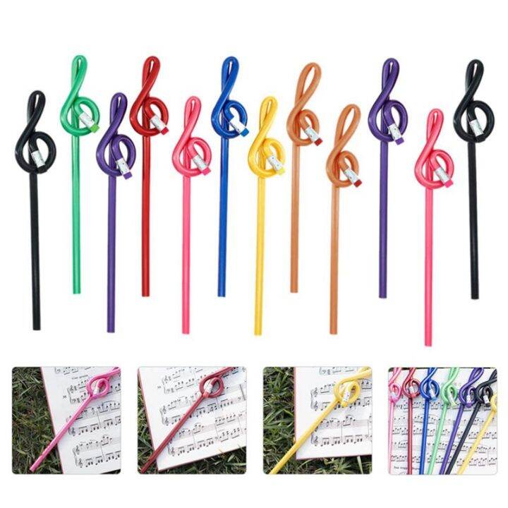 students-note-pencils-musical-note-pencils-with-eraser-colorful-music-pencils-wooden-treble-clef-bent-pencil