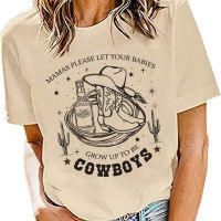 Grow Up To Cowboys Women Funny Country Music T Shirt Vintage Western Graphic Tees Tops Cowgirl Short Sleeve Hippie Boho Tshirts