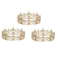 3X Royal King Crown สำหรับผู้ชาย-มงกุฎเจ้าชายโลหะและ Tiaras,หมวกงานเลี้ยงวันเกิดเต็มรอบ,อุปกรณ์เสริมยุคกลาง (ทอง)