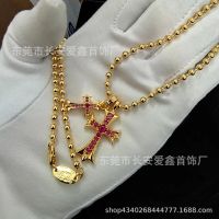 [TOP]Chromes Hearts 925 sterling silver high quality new double cross diamond gold necklace ball chain daily