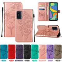 Galaxy F52 5G Case, WindCase Butterfly PU Leather Flip Wallet Card Slots with Hand Strap, Stand Cover for Samsung Galaxy F52 5G