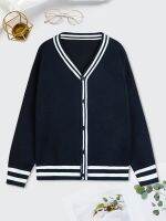 SOLOCOTE Big Boys School Uniform Cardigan Kids Stripes V-neck Long Sleeve Solid Navy Fall Winter Season Sweater