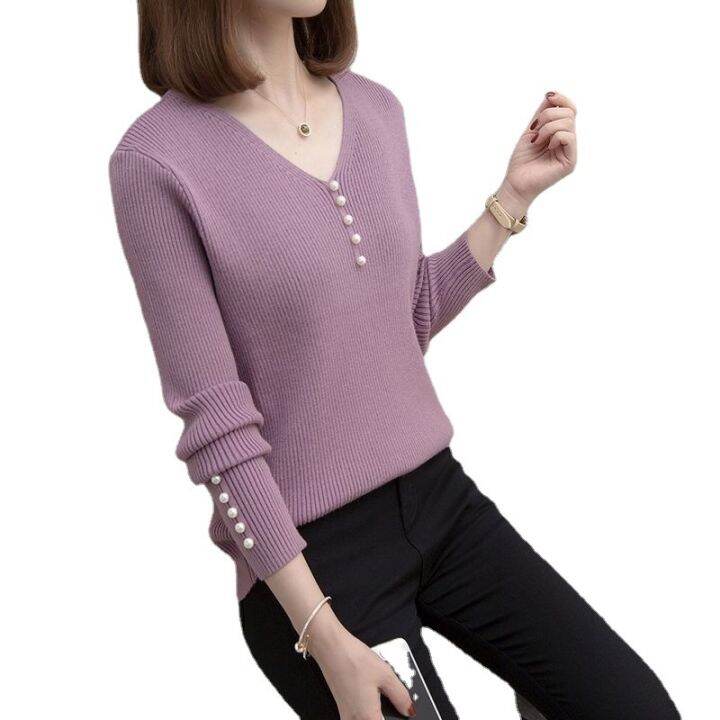 2023-spring-and-autumn-new-large-size-loose-slimming-artistic-1-knitwear-base-shirt-women-v-neck-korean-style-long-sleeve-sweater-women-2023