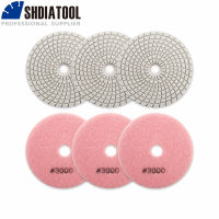 SHDIATOOL 6PK 5 "#3000 Diamond แผ่นขัดเปียกแบบยืดหยุ่นสำหรับแผ่นขัดหินสำหรับหินแกรนิตเกลียวประเภทเส้นผ่านศูนย์กลาง125มม.