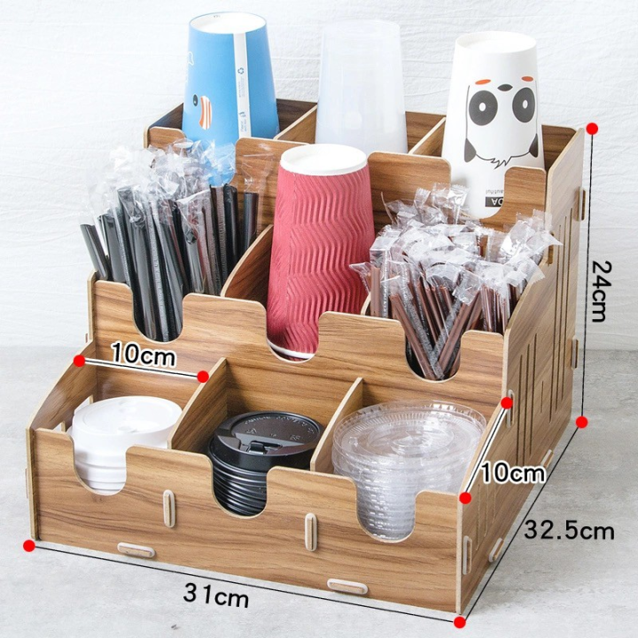 Wooden Milk Tea Cup Storage Rack