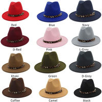 เสือดาวเข็มขัดผู้หญิง Fedora หมวกปีกกว้างรู้สึกปานามาหมวกสุภาพบุรุษผู้ชายที่สง่างามฤดูหนาวฤดูใบไม้ร่วงแจ๊สหมวกขายส่ง