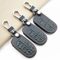 卐✱┇ Leather Key Cover Case For Jeep Grand Cherokee Transformers 2014 2015 Chrysler 300C 5 Buttons Remote Control Car Accessories